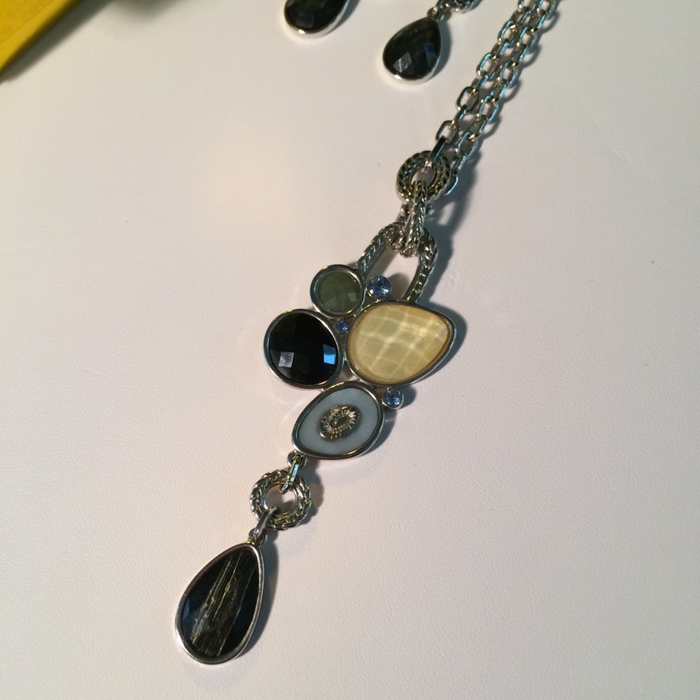 Stunning Lia Sofia Blue, Cream, Crystal and Silver Statement Necklace